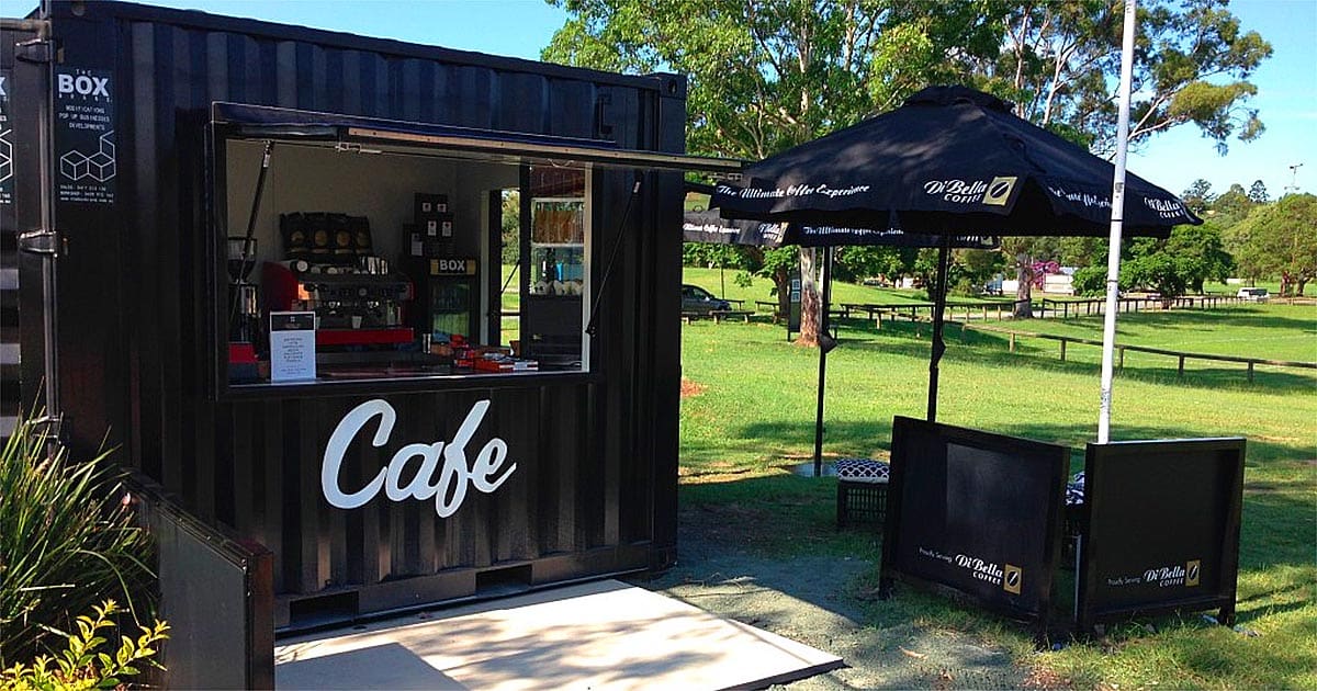 Image of a cafe made from ship[ping containers.