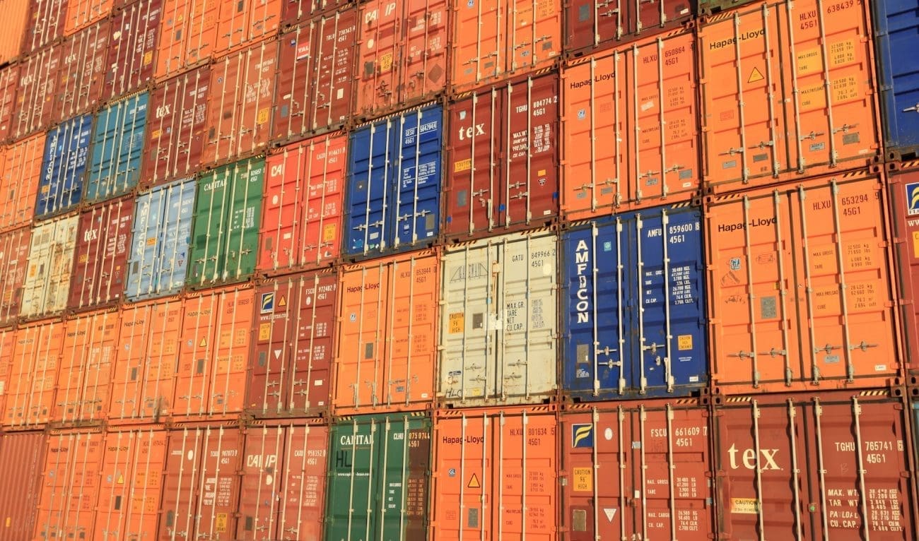 Collection of shipping containers at Antwerp Port in Belgium